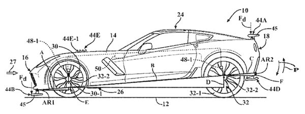 The C7 Chevrolet Corvette may be the next vehicle to utilize active aerodynamics, as General Motors has filed a patent for a comprehensive aerodynamic system that includes an adjustable spoiler, front splitter, diffuser, and ride height.