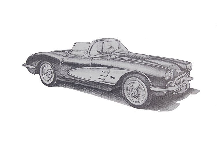 Best Corvette Artworks For Your Man Cave - 1950s Chevrolet Corvette Pencil Drawing
