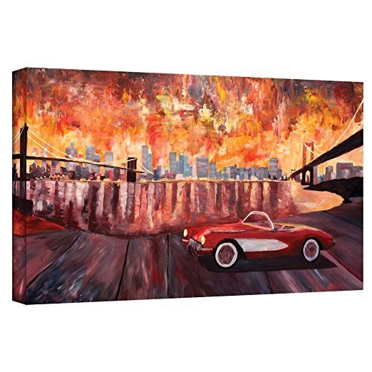 Best Corvette Artworks For Your Man Cave - Art Wall 'New York City-Two Bridges with a Corvette'