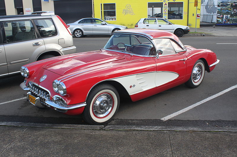 1958 Corvette Front End with quad headlamps and faux hood louvers.