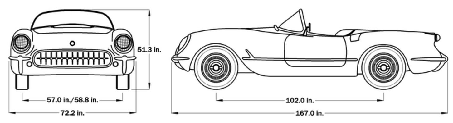 1954 Chevrolet Corvette Dimensions