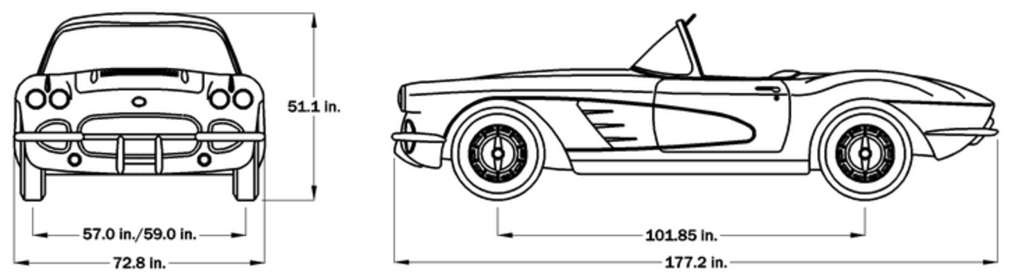 1958 C1 Corvette Car Dimensions - Softtop