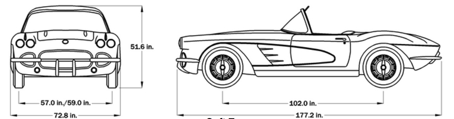 1959 C1 Corvette softtop Dimensions