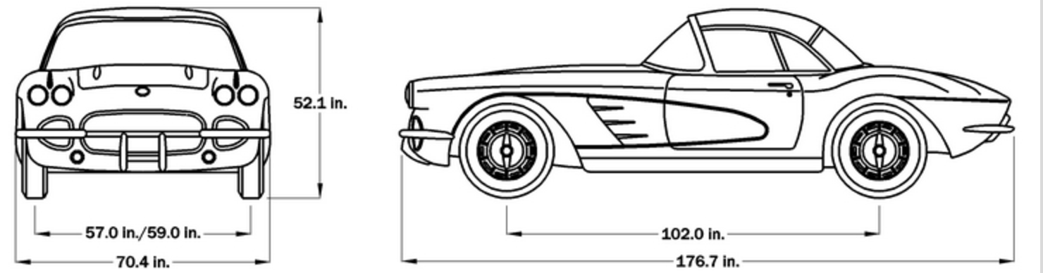 1962 C1 Corvette Exterior Dimensions - hardtop