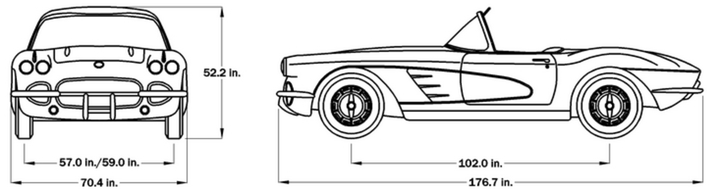 1961 C1 Corvette Exterior Dimensions - softtop