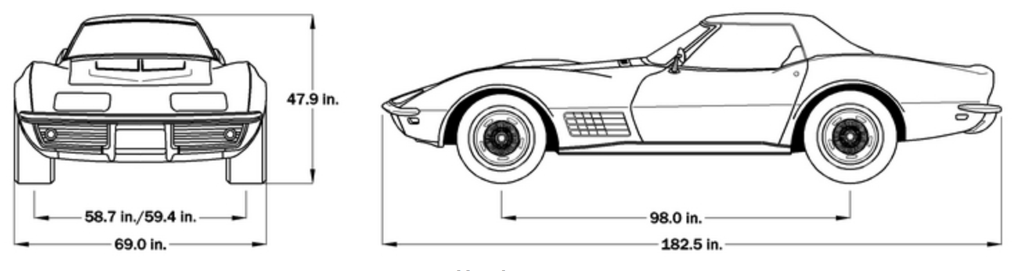 1970 Corvette Dimensions - Hard Top