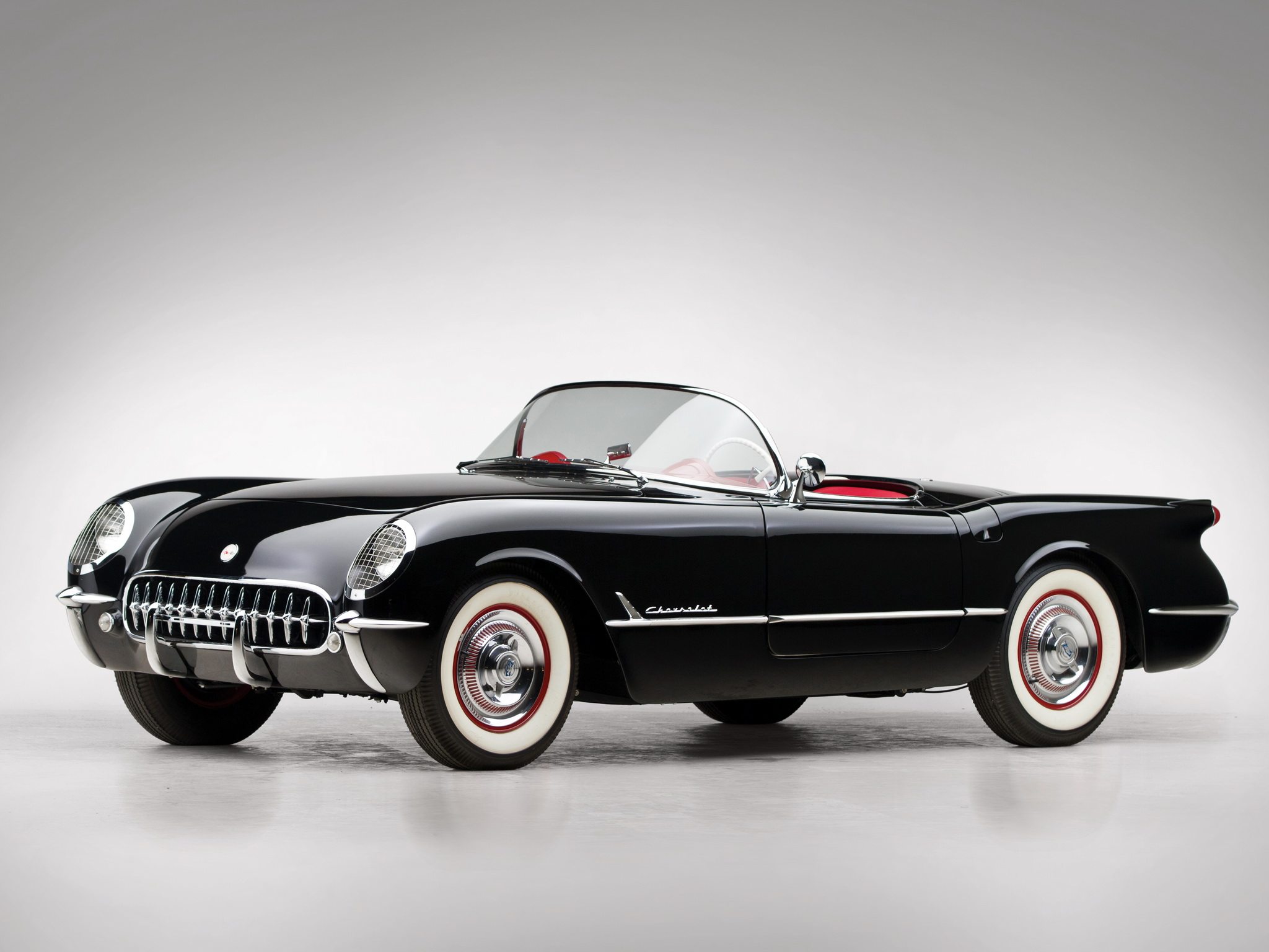 The 1954 Corvette in Black with Sportsman Red Interior.