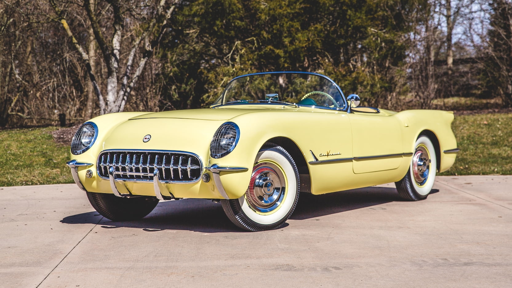 The 1955 Corvette in Harvest Gold.