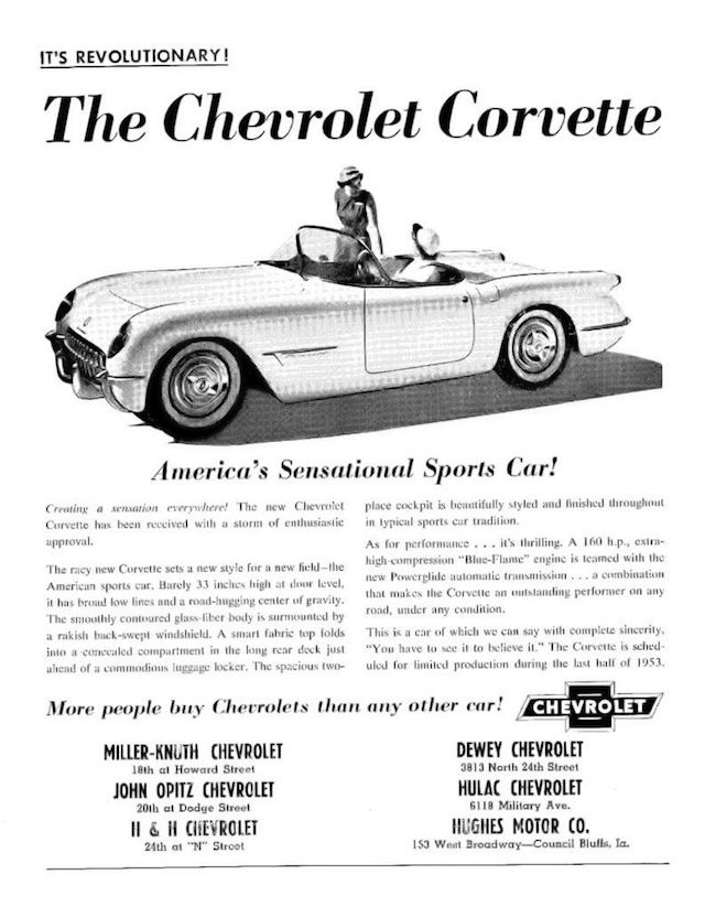 Anúncio promocional anunciando que o Corvette começaria a produção limitada no final de 1953.