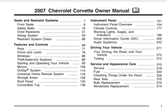 2007 Corvette Owners User Manual
