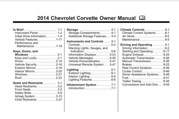 2014 Corvette Owners User Manual