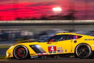 The No. 4 C7.R Corvette Race Car at Sunset in Daytona Beach, Florida