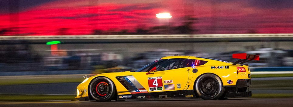 The No. 4 C7.R Corvette Race Car at Sunset in Daytona Beach, Florida