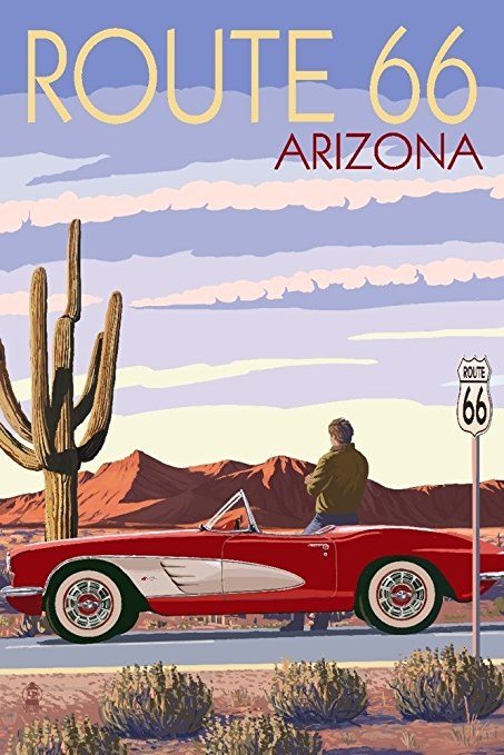Best Corvette Artworks For Your Man Cave - Arizona - Route 66 - Corvette with Red Rocks Art Print