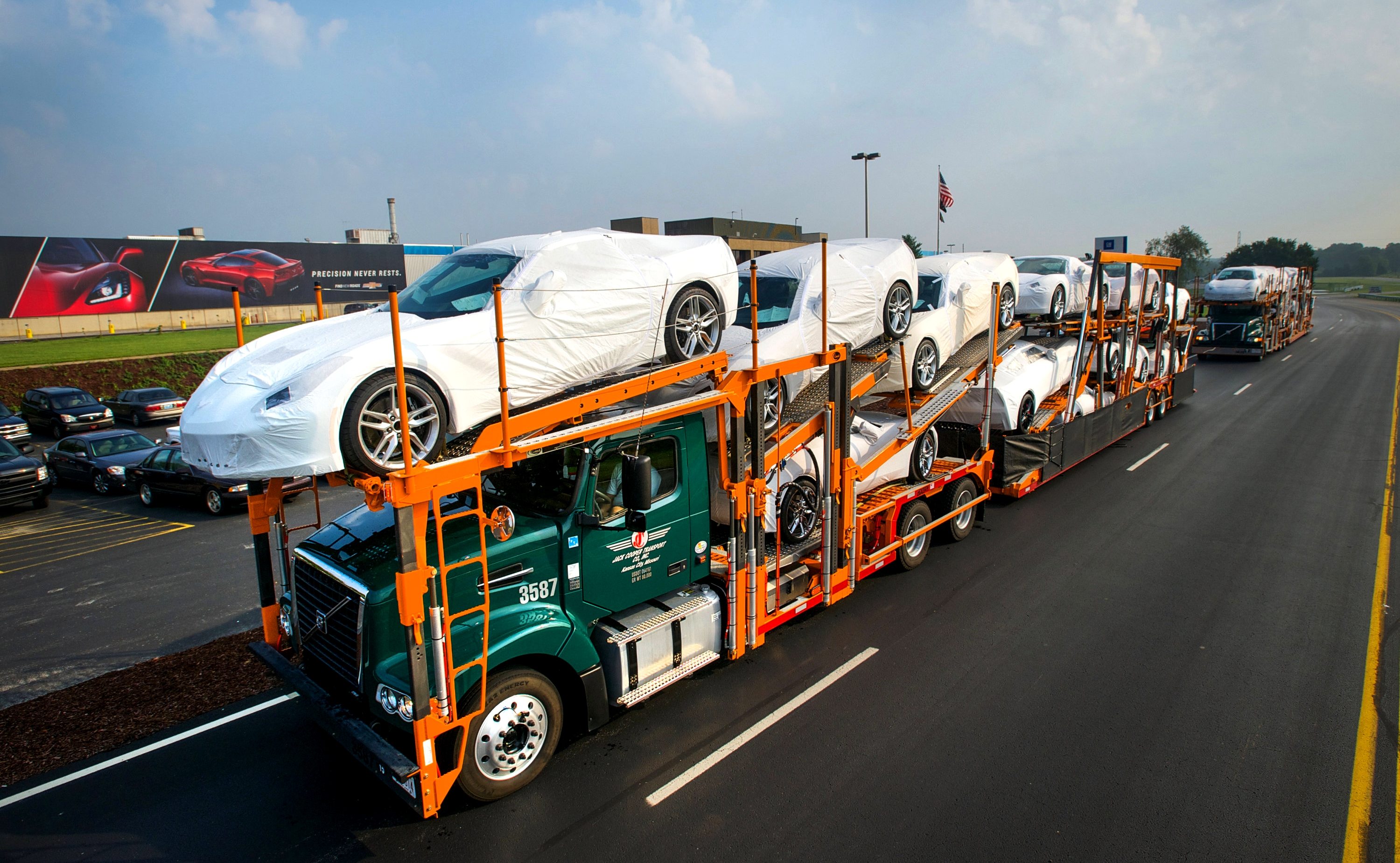 Corvettes leaving the manufacturing plant in Bowling Green, Kentucky.