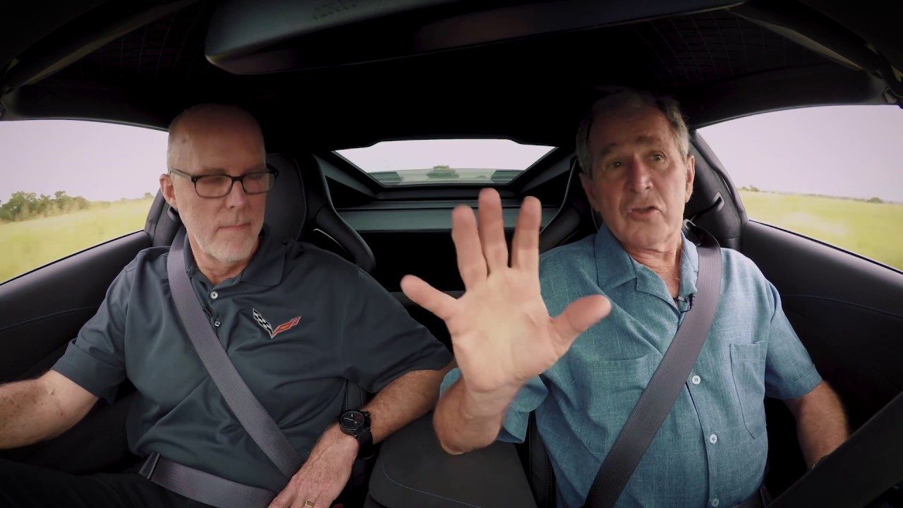 Tom Peters and George Bush in 2018 Carbon 65 Corvette