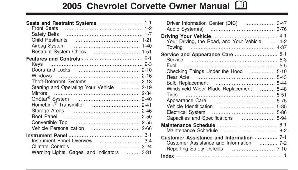 2005 Corvette Owners Manual