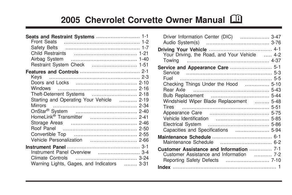 2005 Corvette Owners Manual