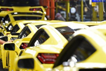 Competition Yellow Corvettes at Bowling Green Manufacturing Plant