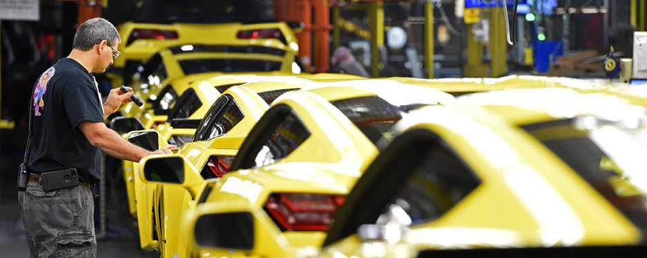 Competition Yellow Corvettes at Bowling Green Manufacturing Plant