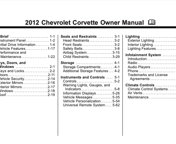 2012 Corvette Owners Manual