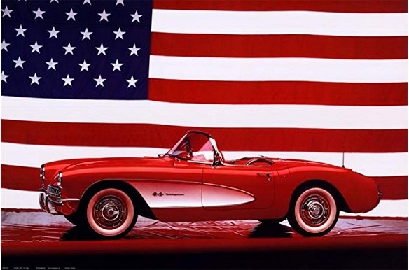 Corvette, 1957 with U.S. Flag Poster