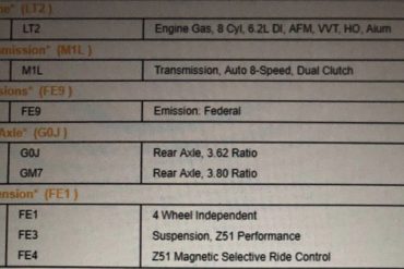 2020 C8 Corvette Order Sheet