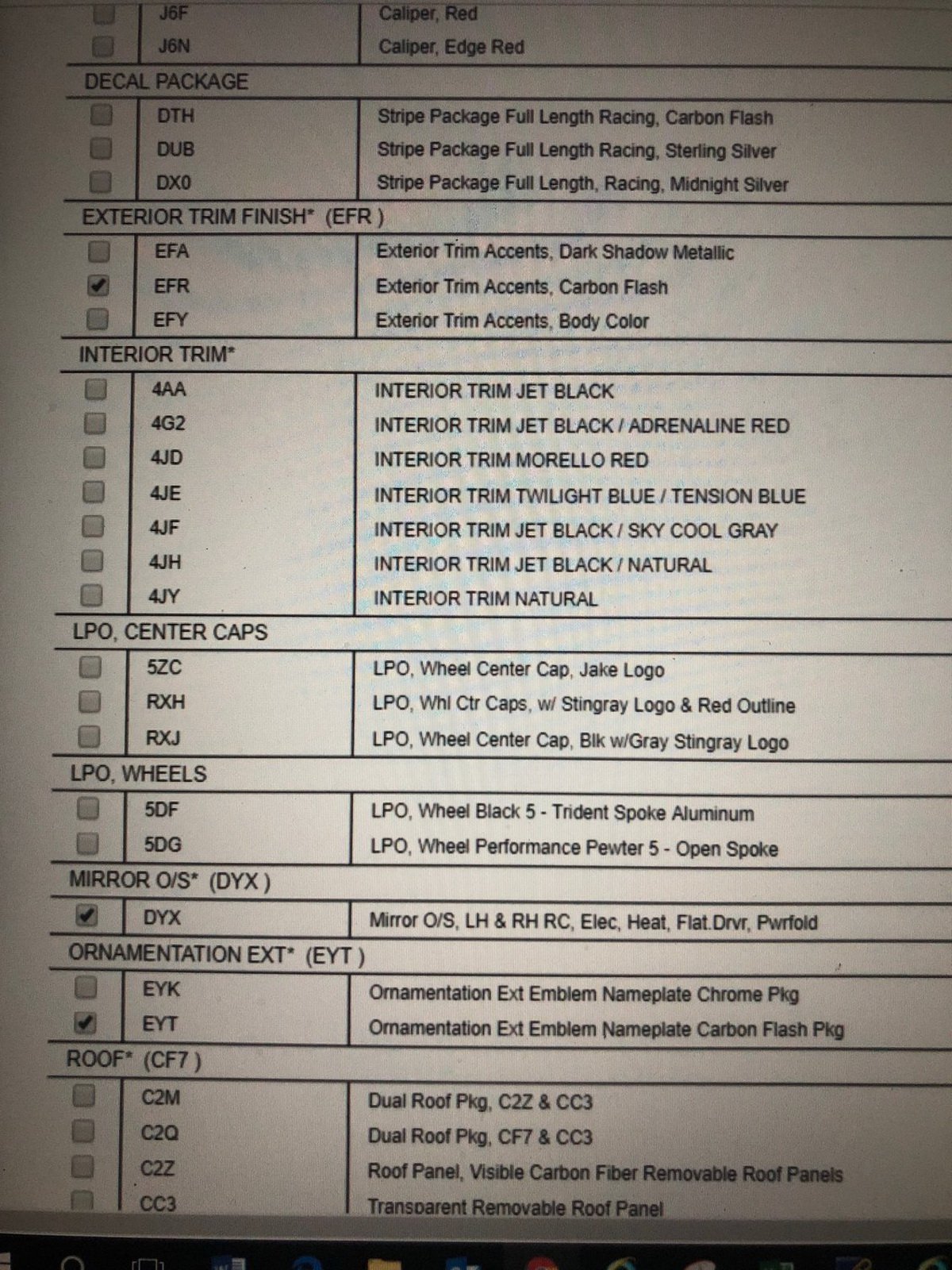 2020 Corvette Order Sheet