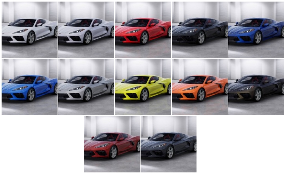 Available exterior paint colors for the 2020 Mid-Engine Corvette Stingray.