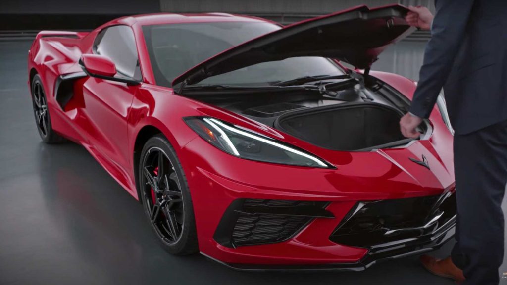 The "frunk" (front trunk) of the 2020 Corvette is actually roomier than it looks.