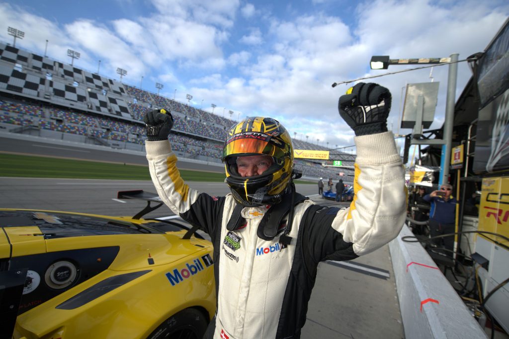 Jan Magnussen (after securing the GTLM pole) at the Rolex 24 Hours of Daytona in January, 2018.