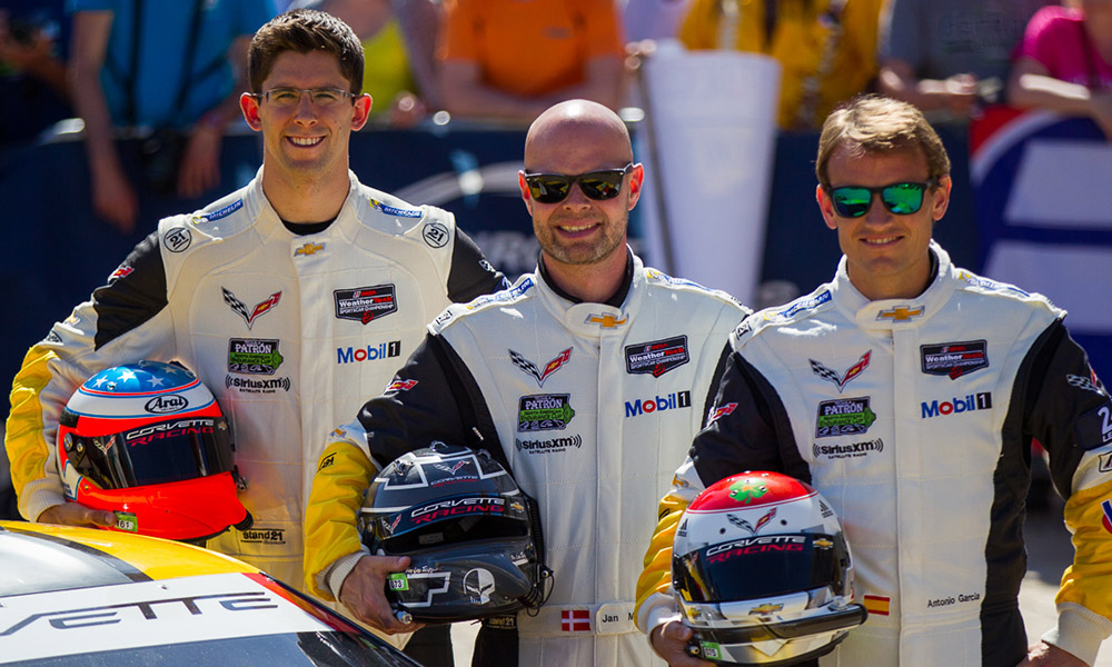 Jordan Taylor (left) will replace Jan Magnussen (middle) at the start of the  2020 IMSA WeatherTech Season as driver of the No. 3 Corvette Racing C8.R.  He is expected to join Antonio Garcia (pictured right) for the entire racing season.