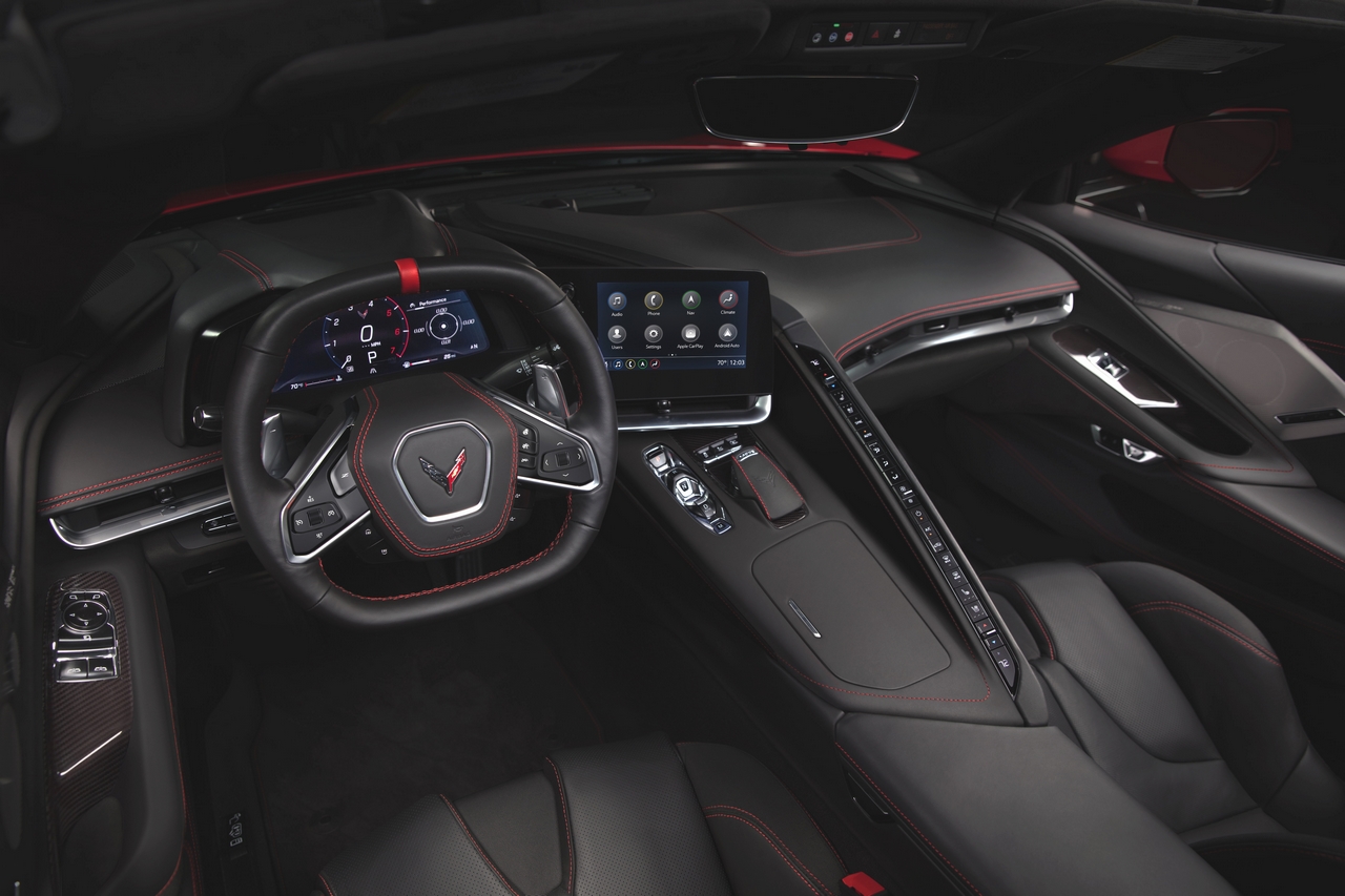 Driver's center/cockpit of the 2020 Mid-Engine C8 Corvette Stingray.