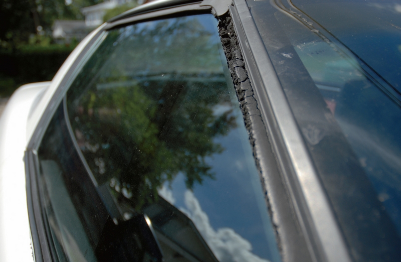 Always inspect the weatherstripping around windows, doors, front wheel wells (raise the clamshell hood), targa-tops and rear decklid. Look for dry-rot, cracking or weatherstripping that has pulled loose.