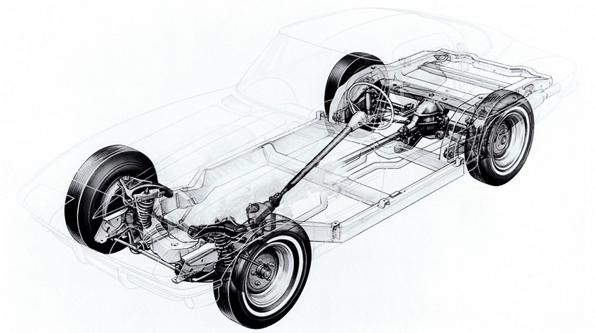 GM rendering of the 1963 Corvette chassis.