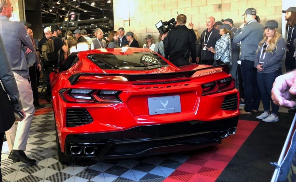 The Mid-Engine Corvette prepares to cross the Barrett-Jackson auction block.