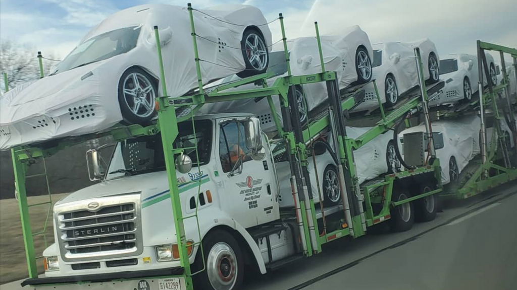 Corvette C8's on official transporter truck