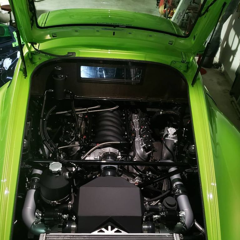 The LSA engine is packed into the rear engine housing of this Porsche Cayman.