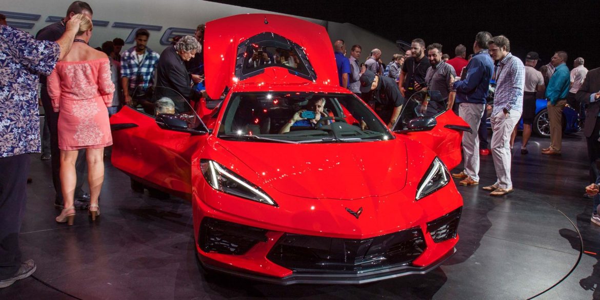 The 2020 Mid-Engine Corvette at the unveiling event on July 18, 2019.