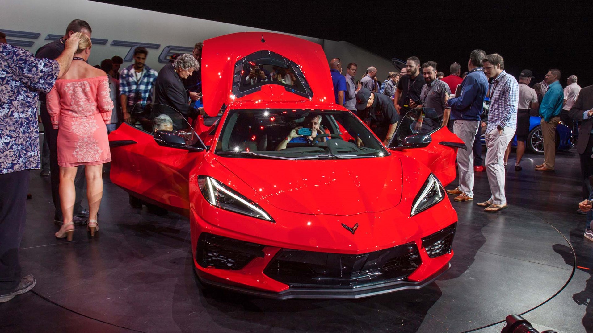 The 2020 Mid-Engine Corvette at the unveiling event on July 18, 2019.