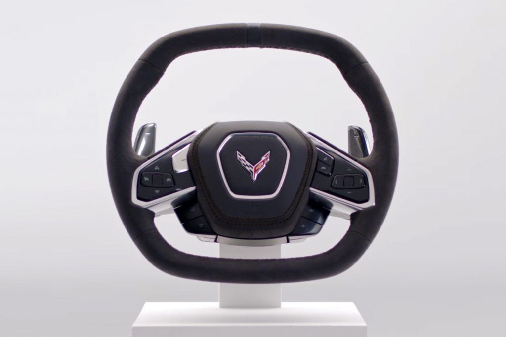 The new C8 Corvette steering wheel features factory-installed paddle shifters to further enhance the driving experience of these incredible machines.