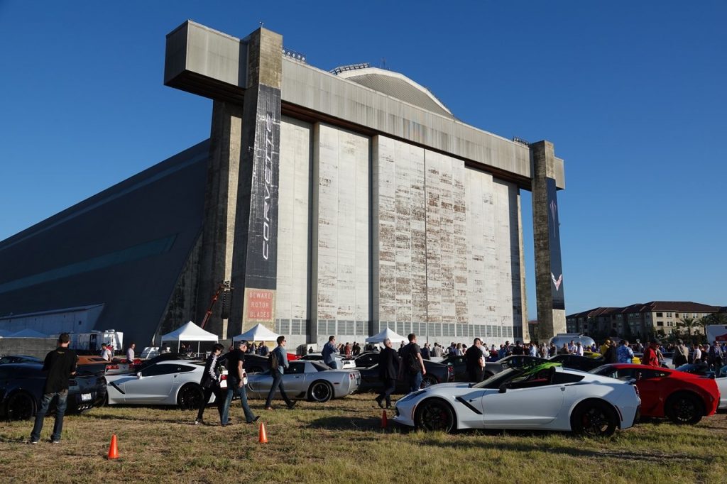 The Mid-Engine Corvette reveal took place inside a re-purposed hangar in Orange County, California.