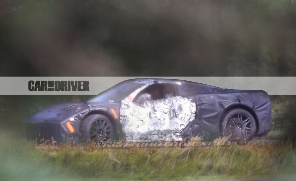 Car and Driver Magazine spy photo of the future Mid-Engine Corvette taken in June, 2016.