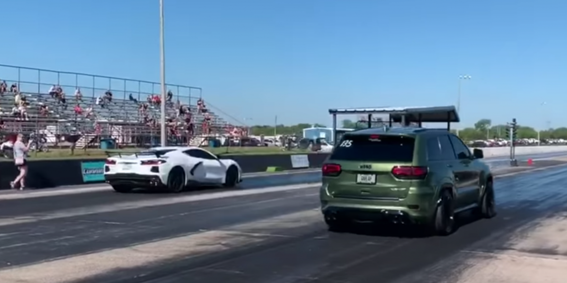 C8 and Jeep Trackhawk drag race