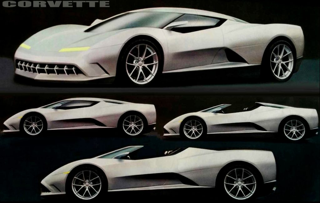 Early design sketches of the mid-engine Corvette.