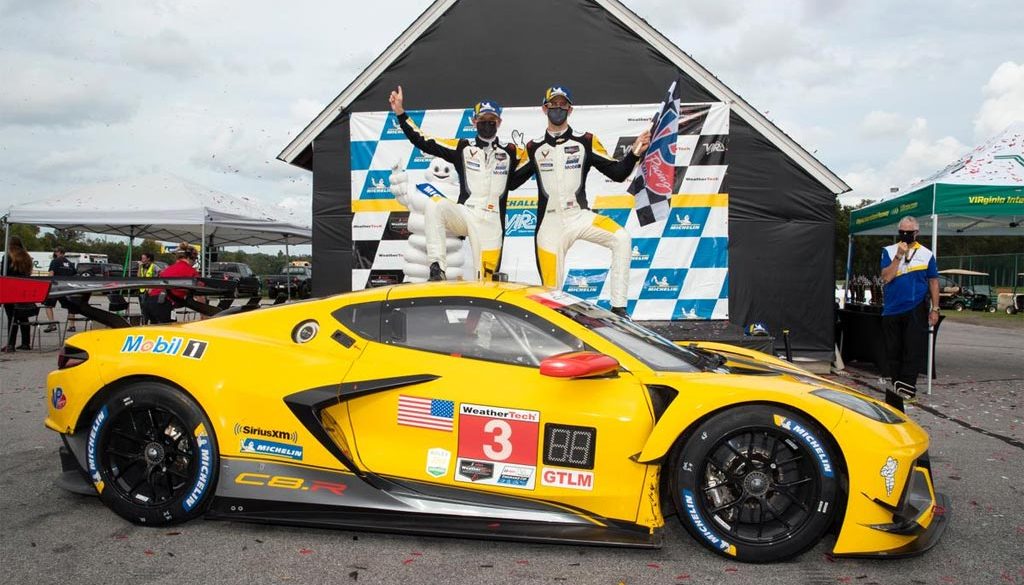 Antonio Garcia and Jordan Taylor celebrate their victory at the Virginia International Raceway!