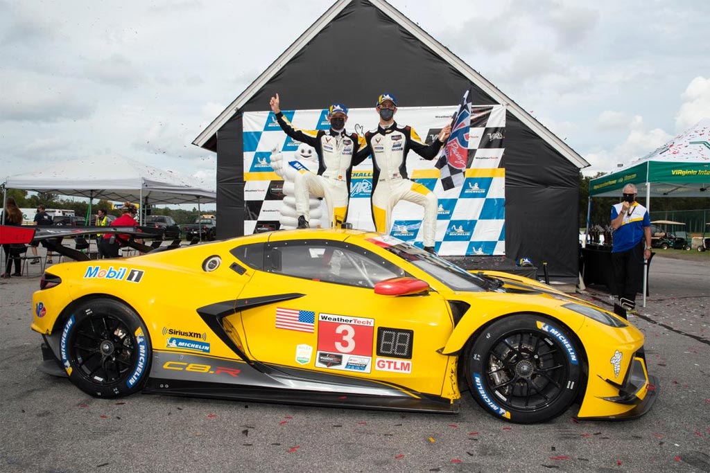 Antonio Garcia and Jordan Taylor celebrate their victory at the Virginia International Raceway!