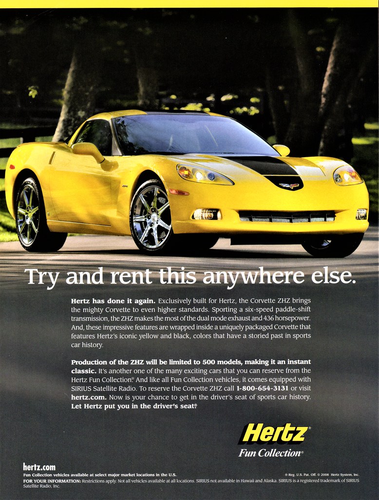 Hertz promotes their "Fun Collection" and the 2008 Corvette ZHZ!