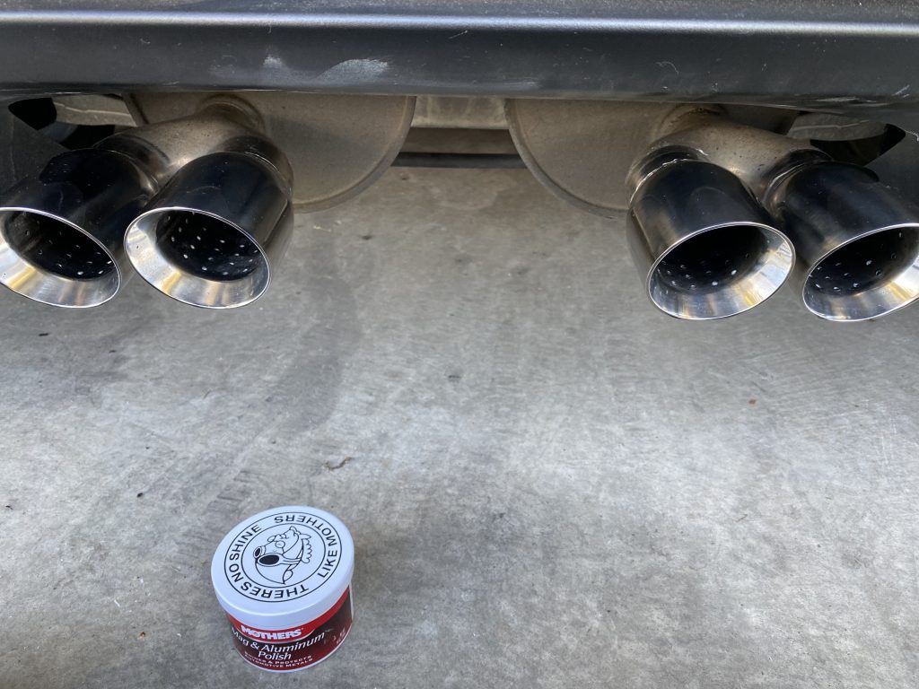 The freshly polished exhaust tips of my 2013 Corvette.