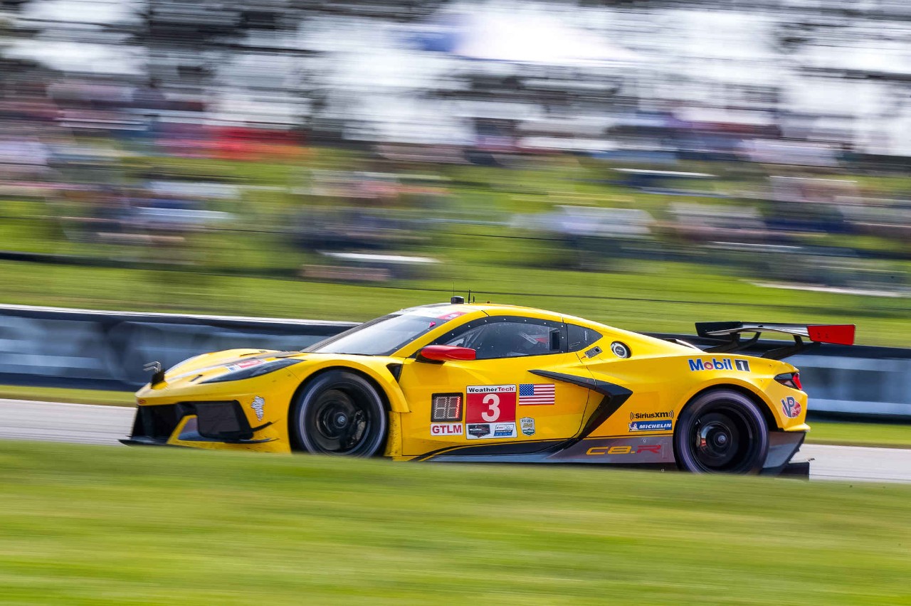 The #3 Mobil 1/SiriusXM Chevrolet Corvette C8.R driven by Antonio Garcia and Jordan Taylor races to victory Sunday, September 27, 2020 winning the GTLM class of the IMSA WeatherTech SportsCar Championship’s Acura Sports Car Challenge at Mid-Ohio Sports Car Course in Lexington, Ohio. (Photo by Richard Prince for Chevy Racing)